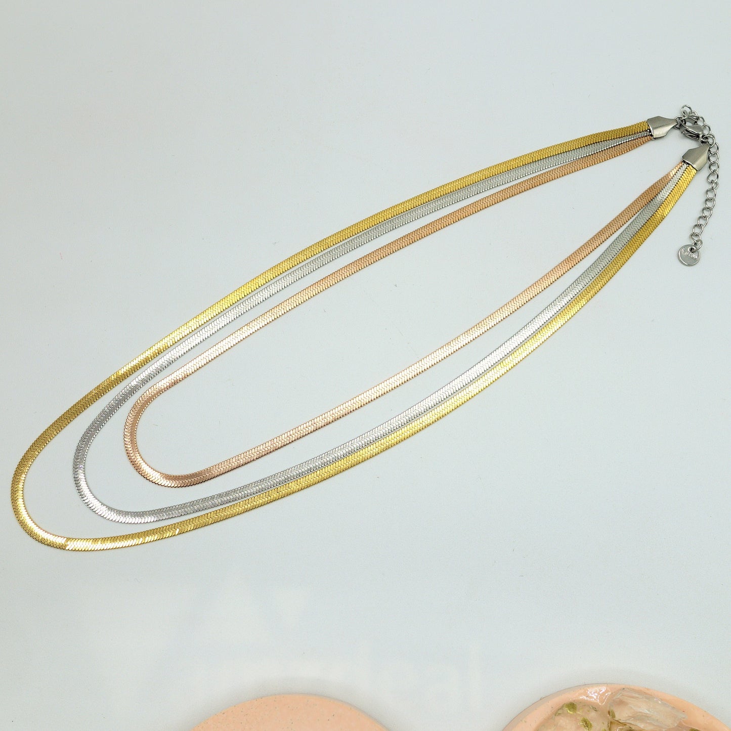 ALLISON~ choker in ACCIAIO INOSSIDABILE TRIPLA catena snake piatta