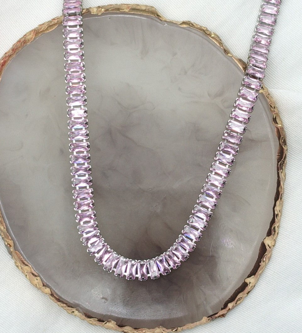 JULIANNE~ ACCIAIO INOSSIDABILE-GIROCOLLO CON ZIRCONI A BAGUETTE