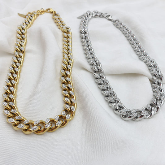 Madison ~ STAINLESS STEEL cuban chain+ zirconia necklace