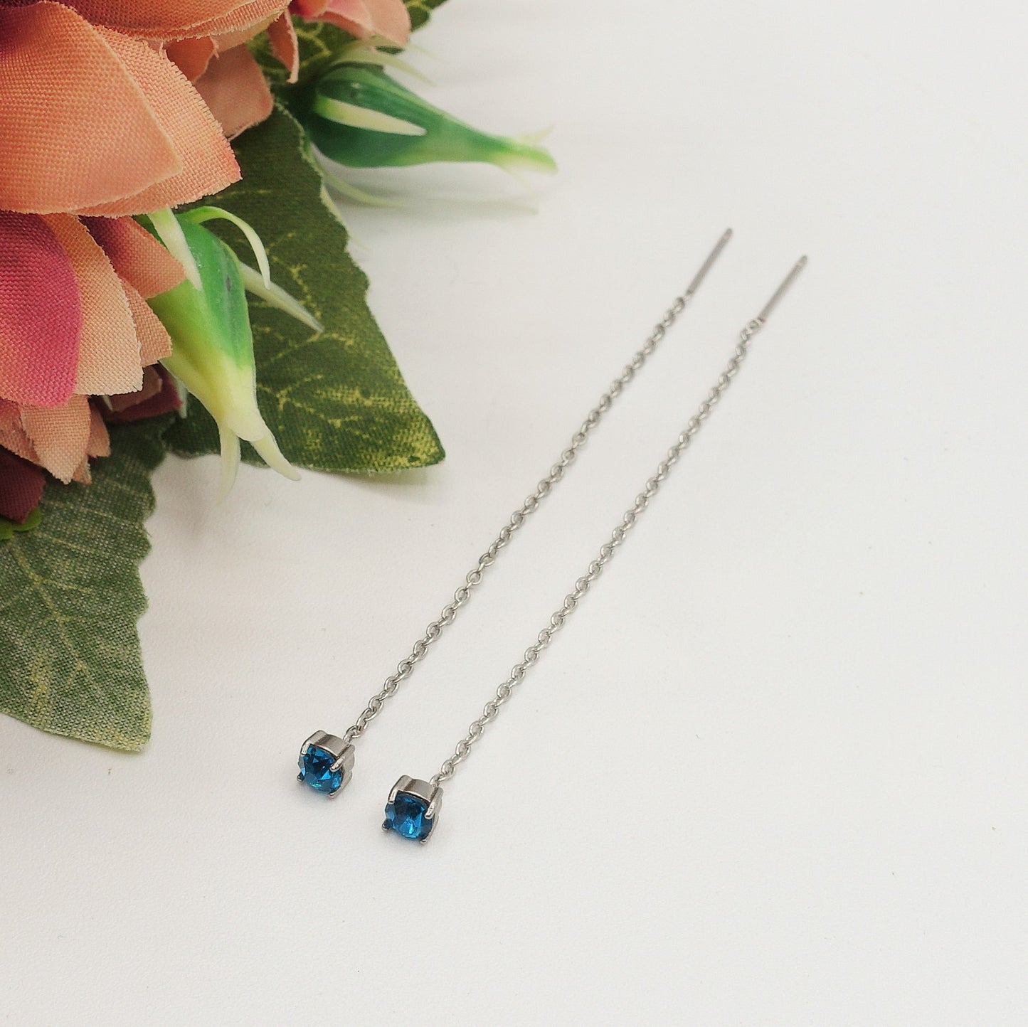 SHINY RAINBOW- Acciaio inossidabile ~ PAIO Orecchini filo pendenti con cubic zirconia