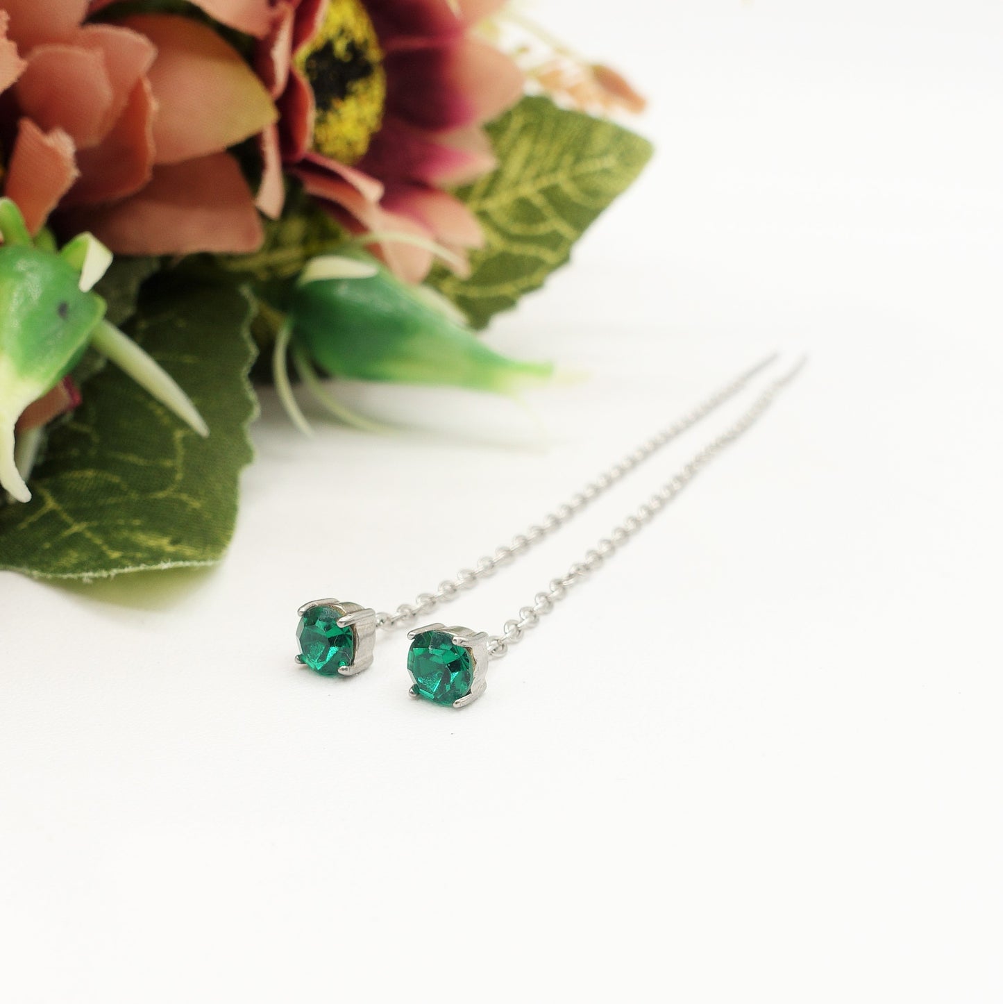 SHINY RAINBOW- Acciaio inossidabile ~ PAIO Orecchini filo pendenti con cubic zirconia