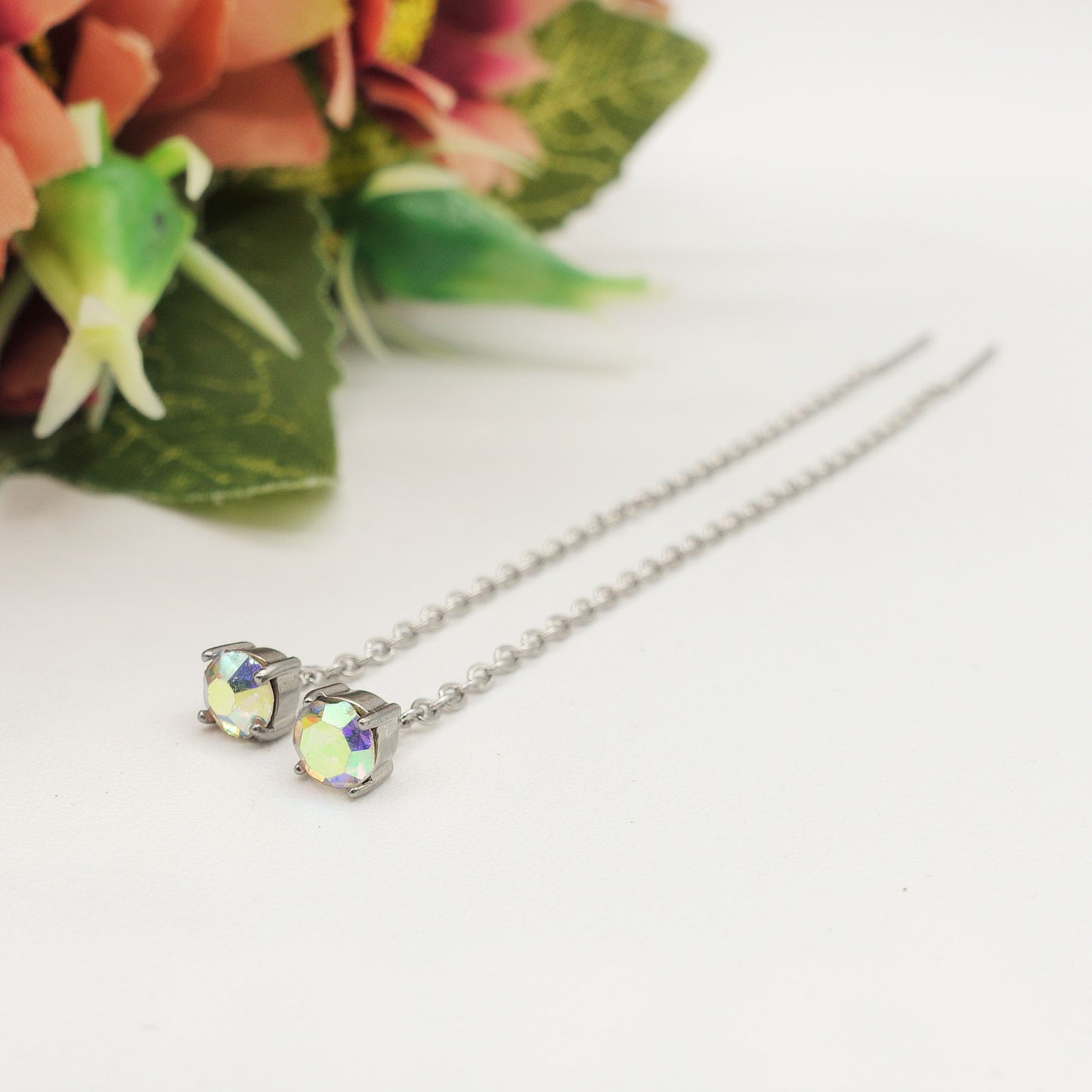 SHINY RAINBOW- Acciaio inossidabile ~ PAIO Orecchini filo pendenti con cubic zirconia