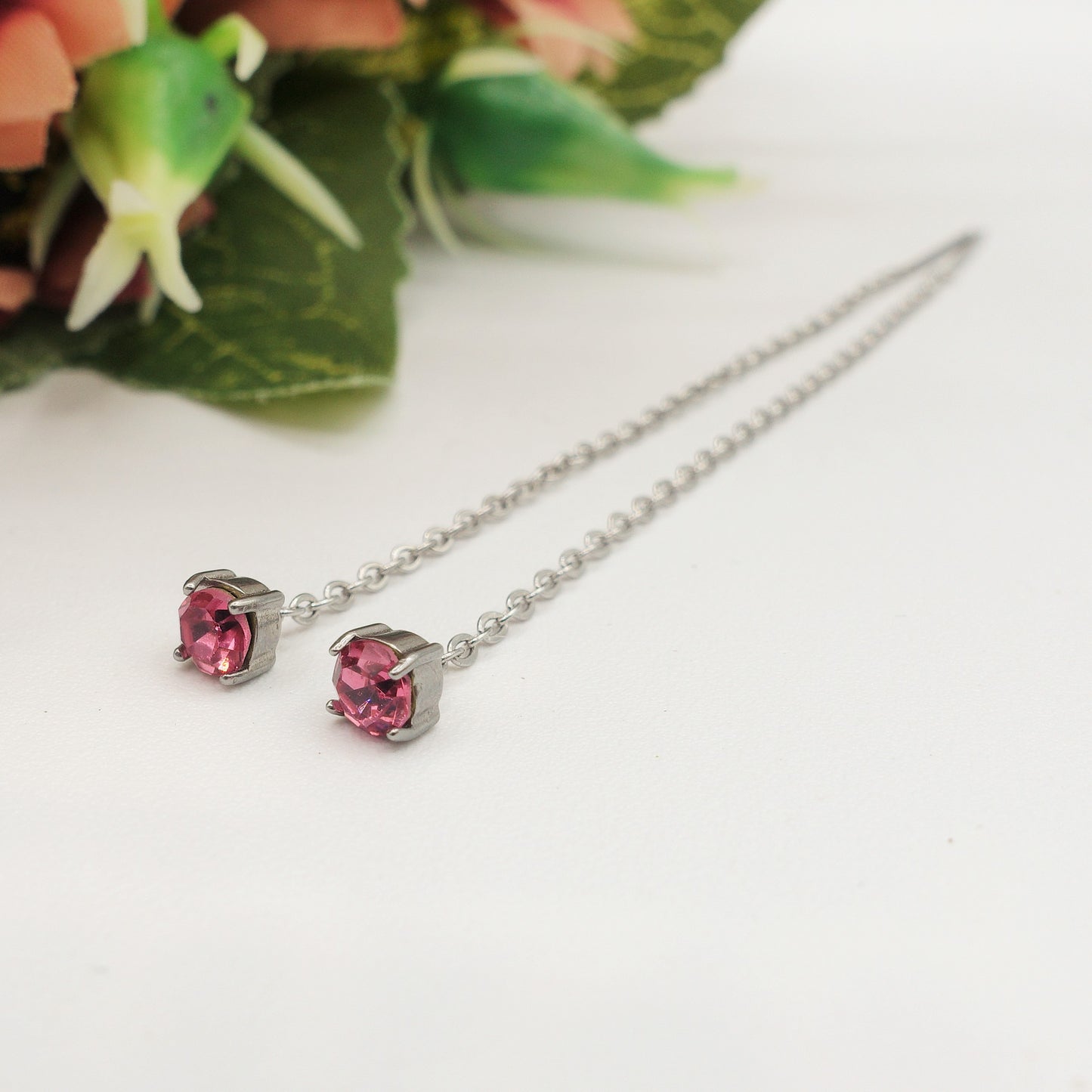 SHINY RAINBOW- Acciaio inossidabile ~ PAIO Orecchini filo pendenti con cubic zirconia