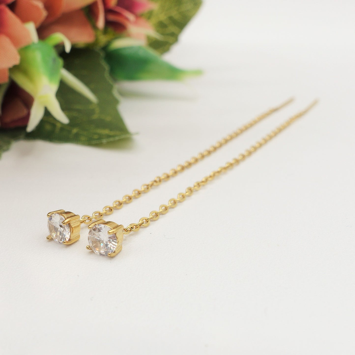 SHINY RAINBOW- Acciaio inossidabile ~ PAIO Orecchini filo pendenti con cubic zirconia