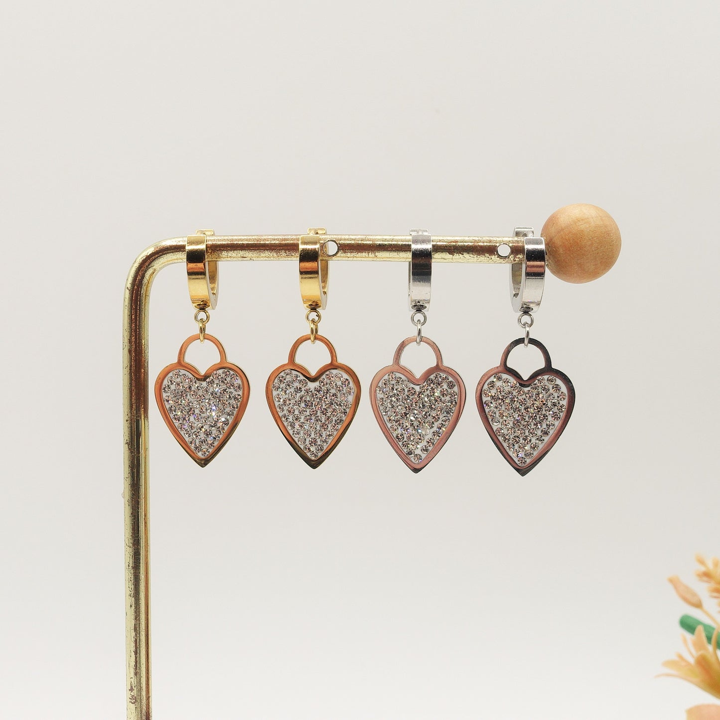 POLLY - ACCIAIO INOSSIDABILE ~ Orecchini mini cerchi con cuore zirconato XL