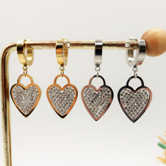 POLLY - ACCIAIO INOSSIDABILE ~ Orecchini mini cerchi con cuore zirconato XL