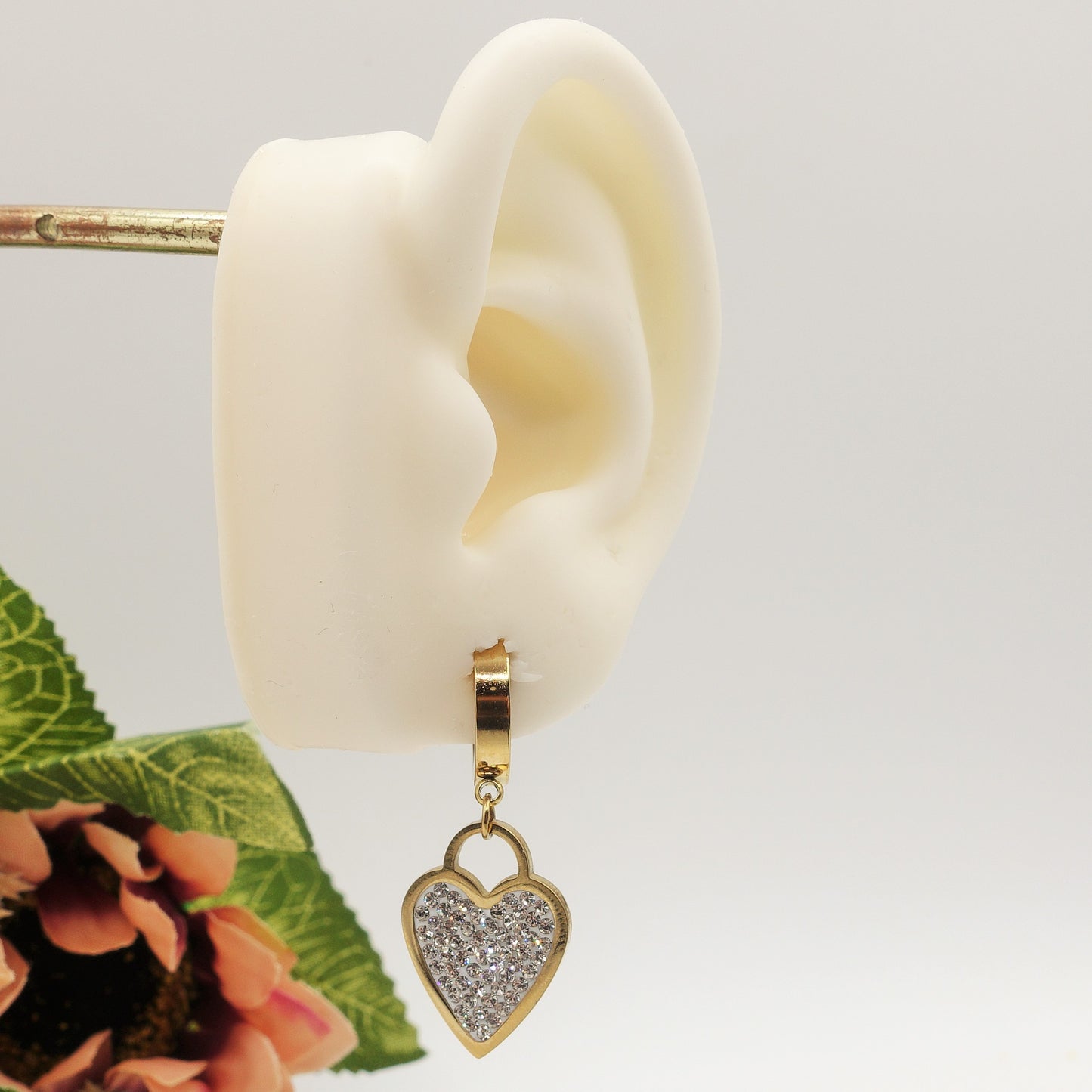 POLLY - ACCIAIO INOSSIDABILE ~ Orecchini mini cerchi con cuore zirconato XL