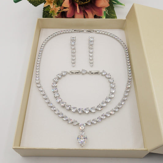 SET 3PZ CHANTELLE HEART Collier Tennis+bracciale + Orecchini pendenti