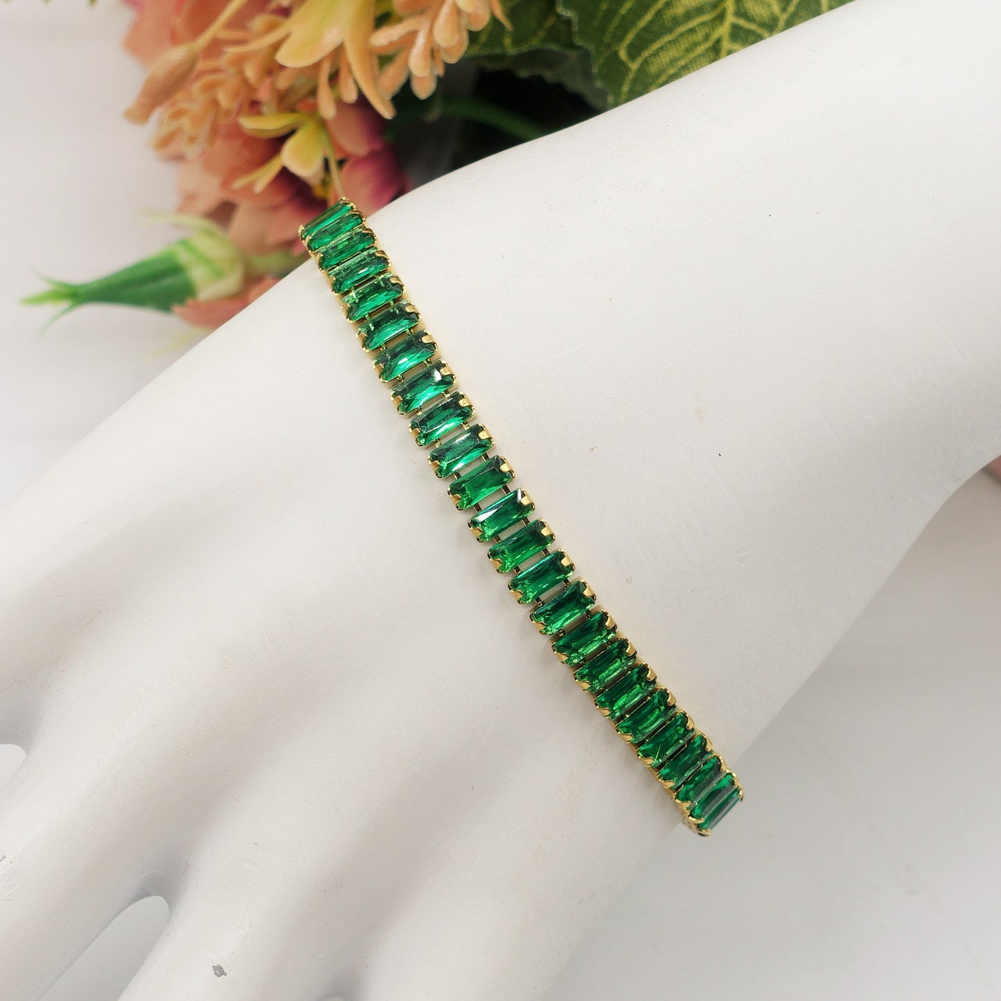 JULIANNE ~ BRACCIALE Tennis - in ACCIAIO INOSSIDABILE con Cubic Zirconia Taglio baguette