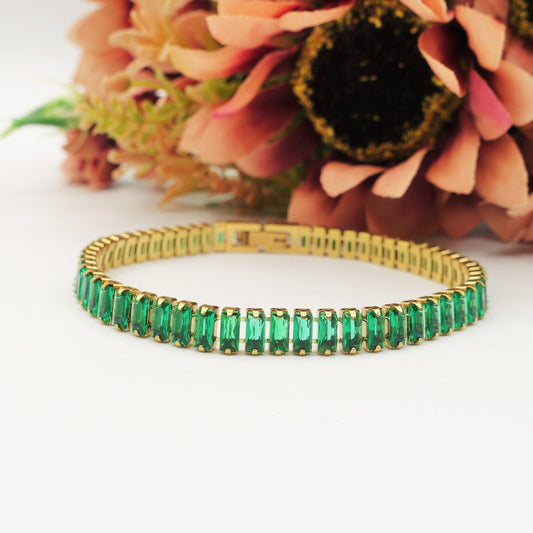 JULIANNE ~ BRACCIALE Tennis - in ACCIAIO INOSSIDABILE con Cubic Zirconia Taglio baguette