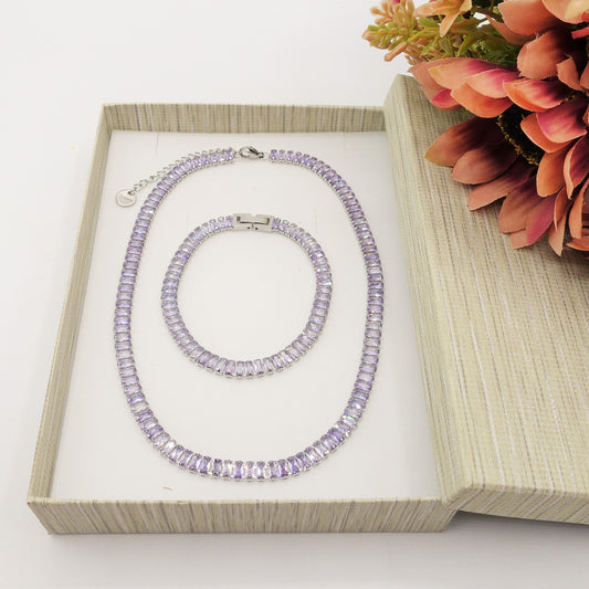 JULIANNE lilac set - ACCIAIO INOSSIDABILE- set choker e bracciale tennis in cubic zirconia