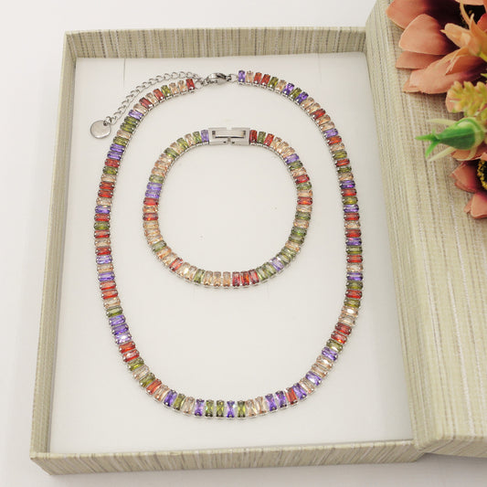 JULIANNE rainbow set - ACCIAIO INOSSIDABILE- set choker e bracciale tennis in cubic zirconia