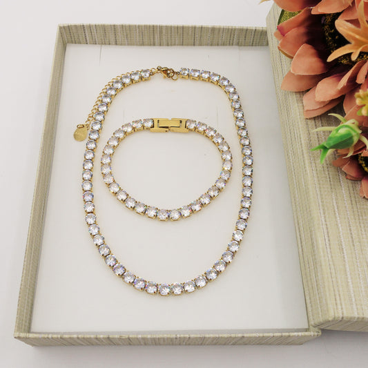 MELANIE set - ACCIAIO INOSSIDABILE- set choker e bracciale tennis in cubic zirconia 5mm