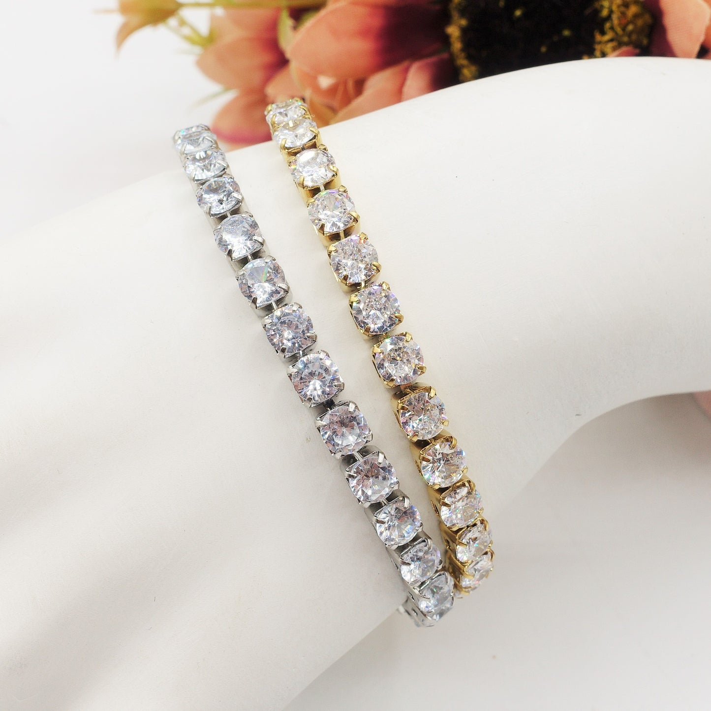 MELANIE set - ACCIAIO INOSSIDABILE- set choker e bracciale tennis in cubic zirconia 5mm