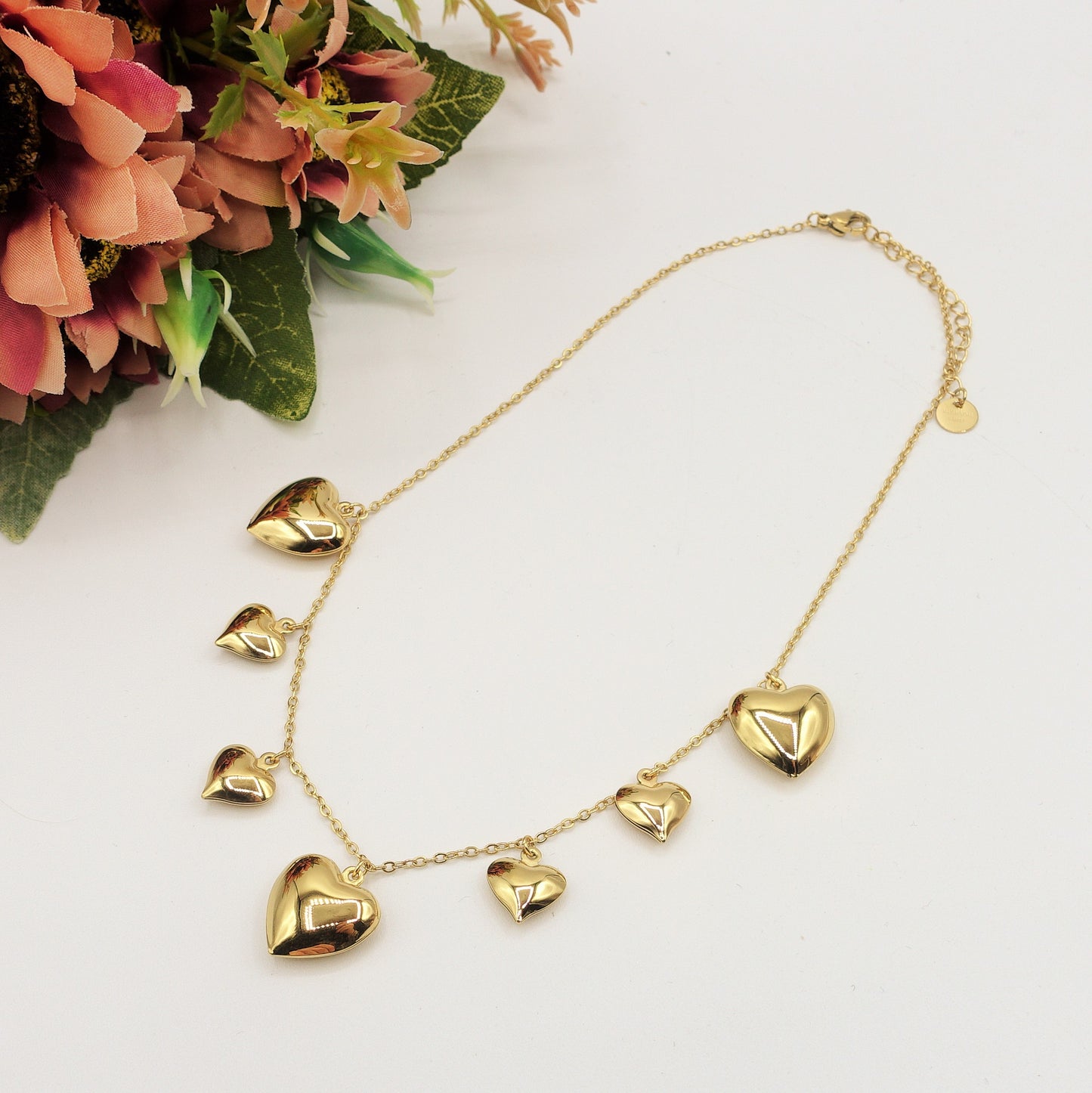 AURELIE ~ Collana ACCIAIO INOSSIDABILE con cuori bombe'
