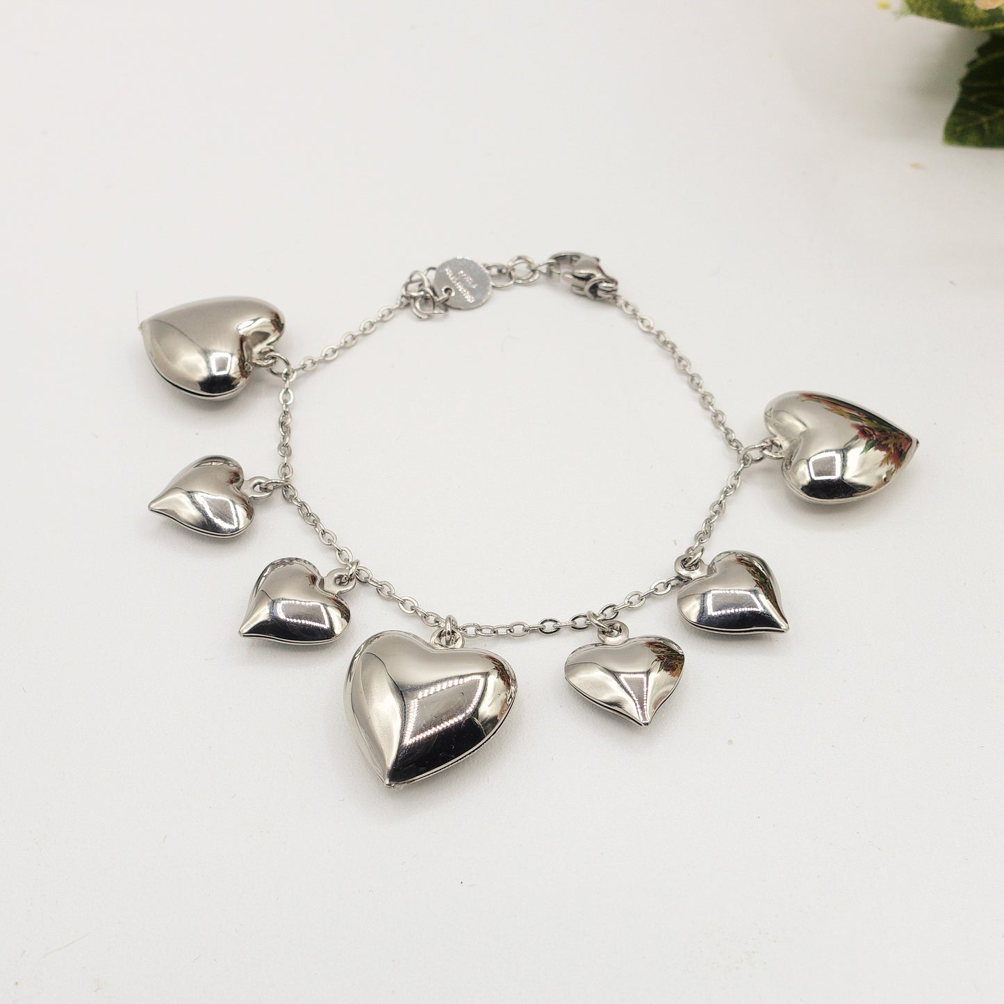 AURELIE omaggio ARGENTO - Bracciale ACCIAIO INOSSIDABILE con cuori bombè CHIAMAANGELI