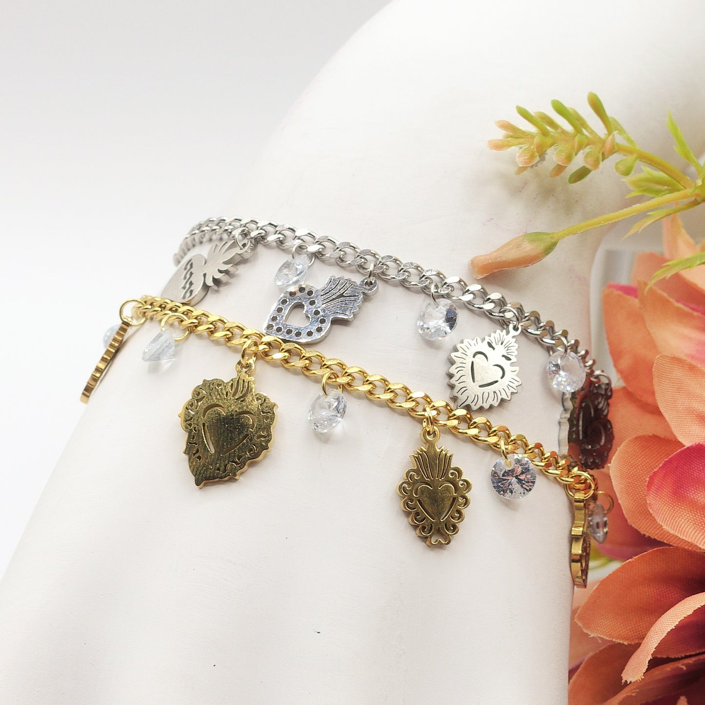 SACRED ~ Bracciale ACCIAIO INOSSIDABILE con cuori sacri