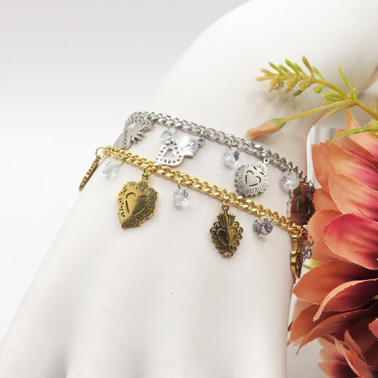 SACRED ~ Bracciale ACCIAIO INOSSIDABILE con cuori sacri