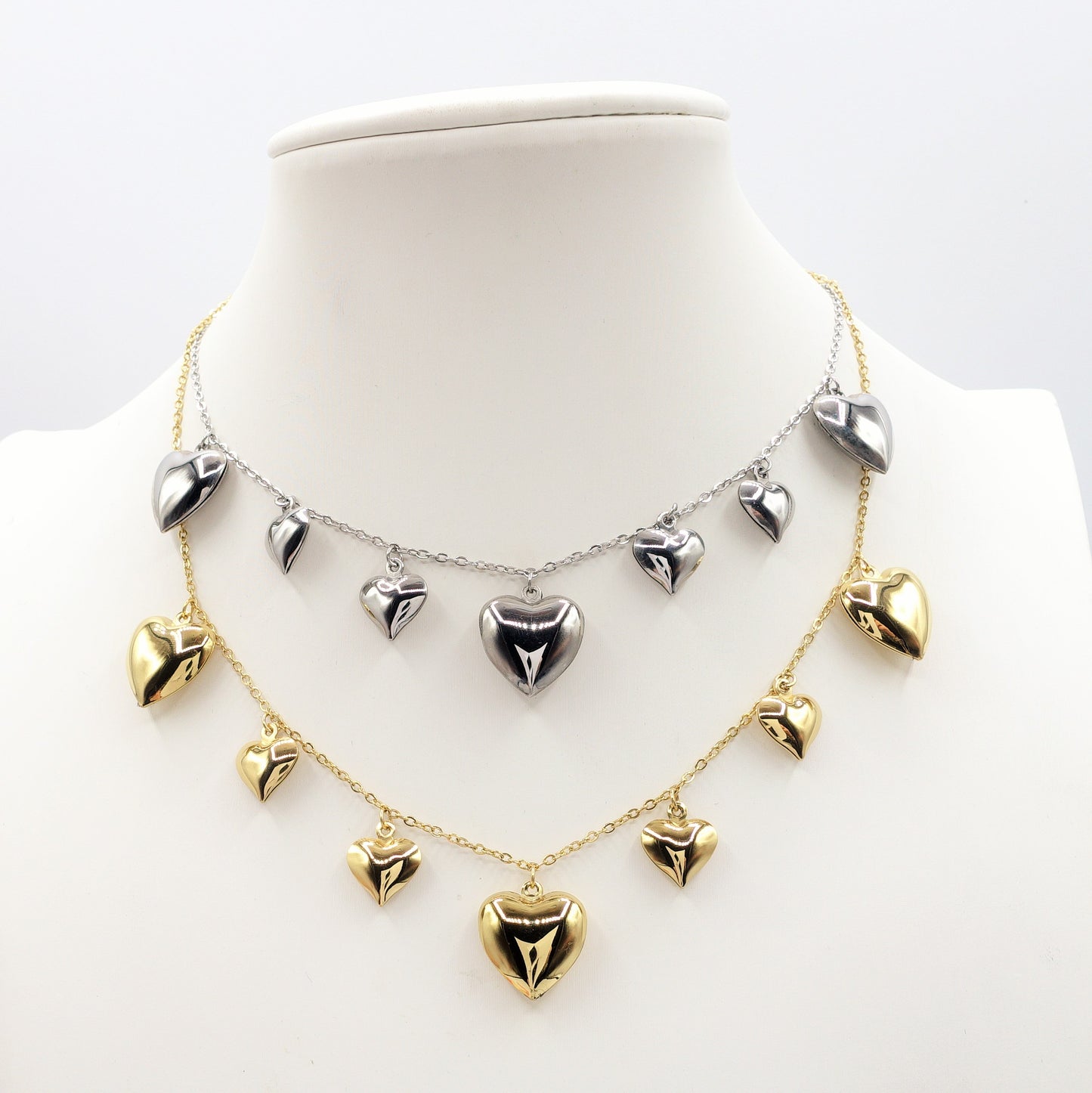 AURELIE ~ Collana ACCIAIO INOSSIDABILE con cuori bombe'