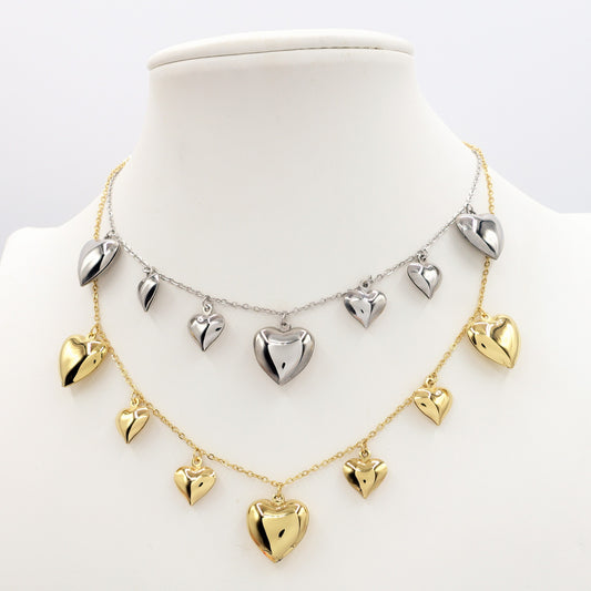 AURELIE ~ Collana ACCIAIO INOSSIDABILE con cuori bombe'