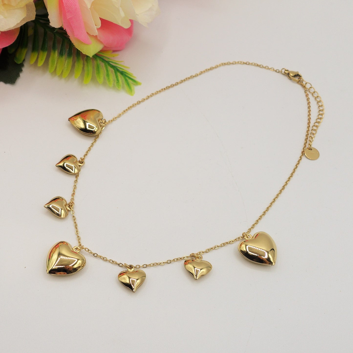 AURELIE ~ Collana ACCIAIO INOSSIDABILE con cuori bombe'