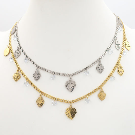SACRED ~ Collana ACCIAIO INOSSIDABILE con cuori sacri