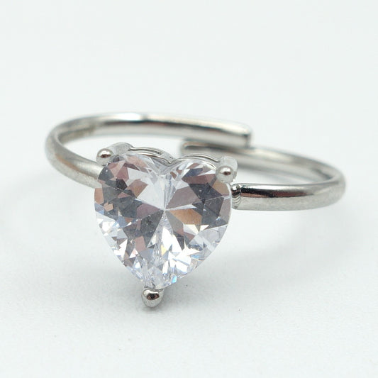 JADE ~Anello CUORE IN ZIRCONE in acciaio inossidabile