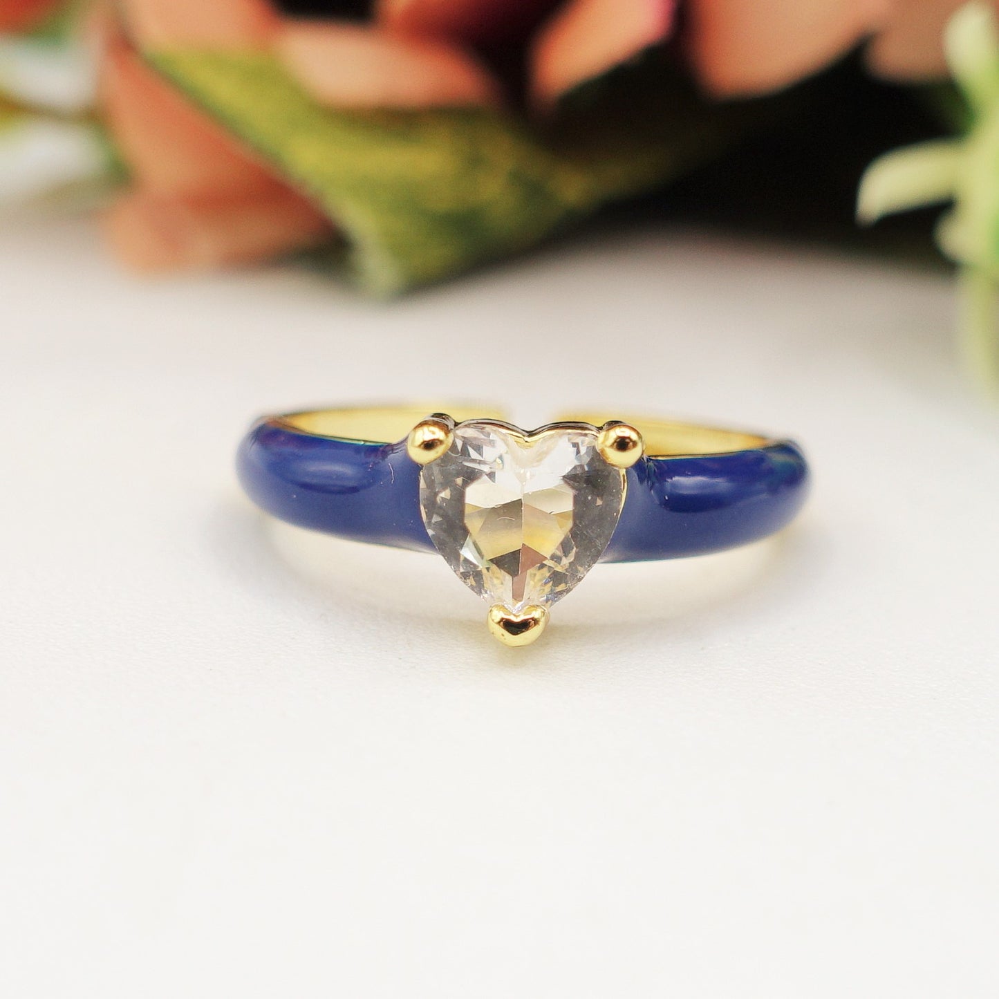 CHERIE COLOURS ~ Anello a cuore Smaltato con Cubic Zirconia - Regolabile