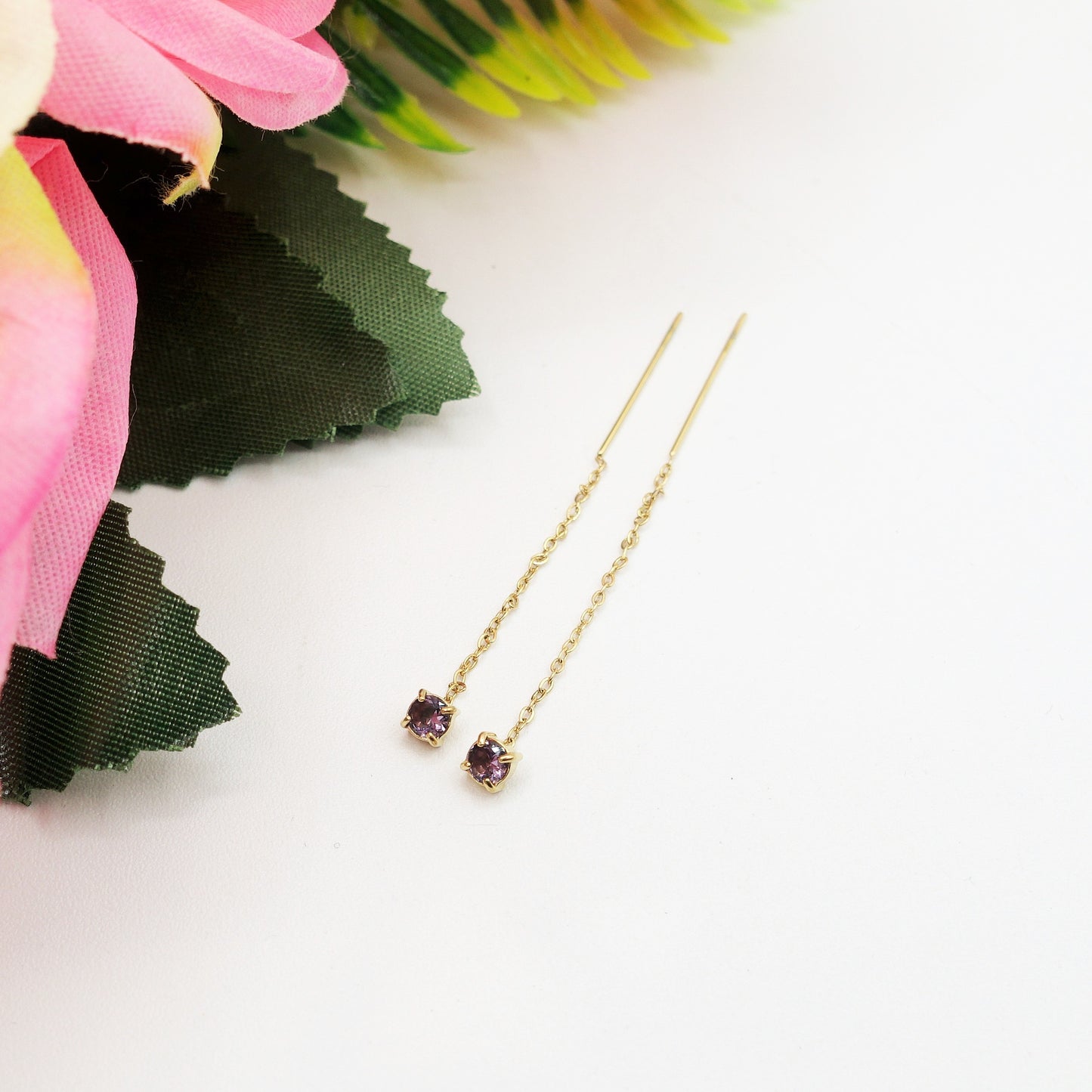 SHINY RAINBOW- Acciaio inossidabile ~ PAIO Orecchini filo pendenti con cubic zirconia