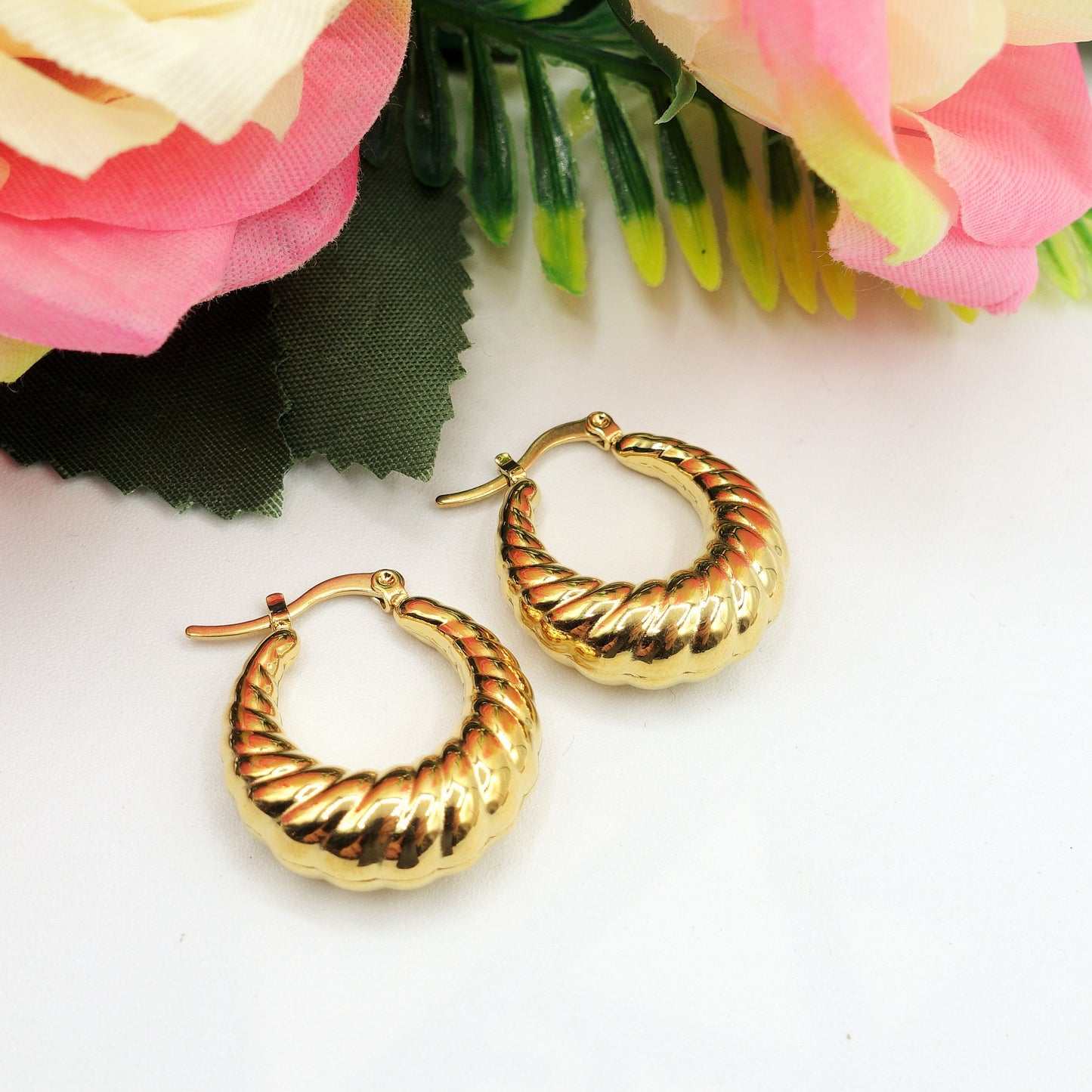 QUINN SMALL HOOPS - acciaio inossidabile orecchini cerchio bombati torchon vintage