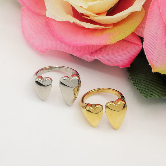 JESSICA ~ Anello doppio cuore bombato regolabile in ACCIAIO INOSSIDABILE