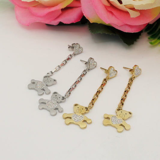 COCO - acciaio inossidabile - Orecchini orsetto pendenti con cubic zirconia