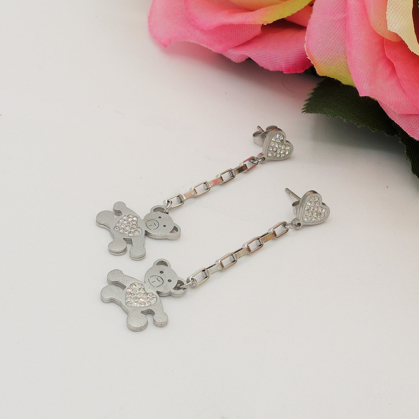 COCO - acciaio inossidabile - Orecchini orsetto pendenti con cubic zirconia