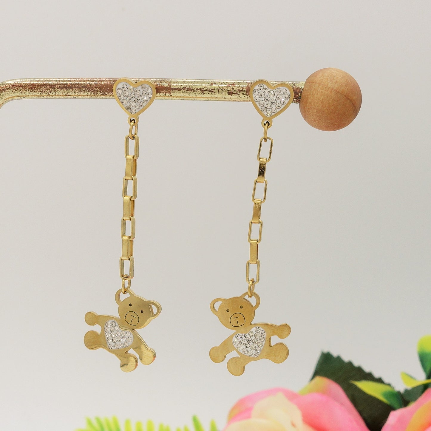 COCO - acciaio inossidabile - Orecchini orsetto pendenti con cubic zirconia