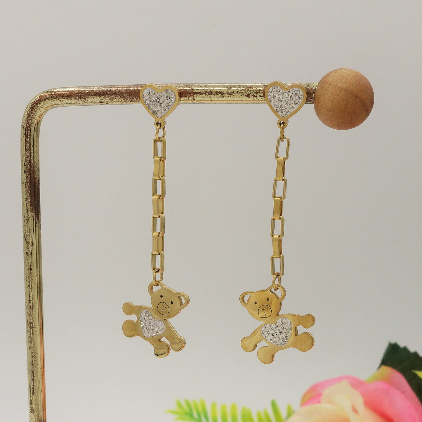 COCO - acciaio inossidabile - Orecchini orsetto pendenti con cubic zirconia