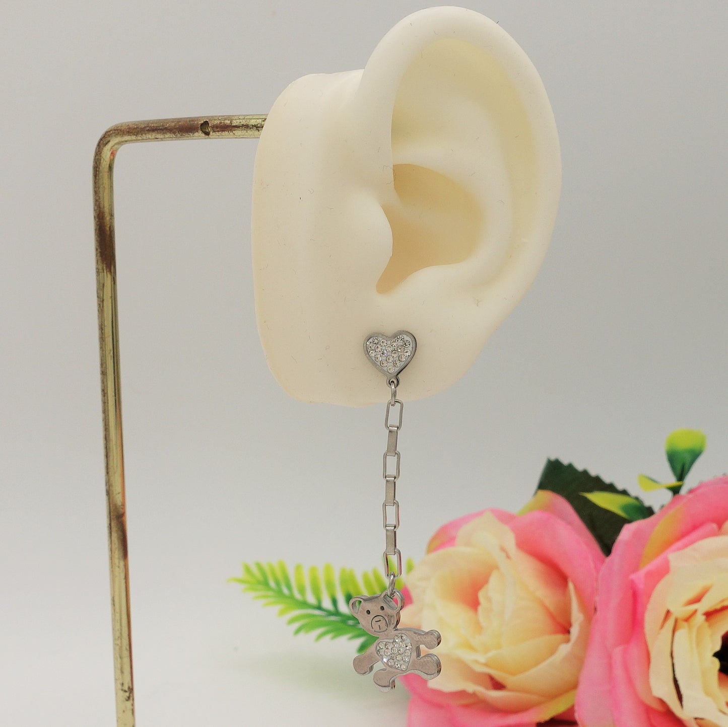 COCO - acciaio inossidabile - Orecchini orsetto pendenti con cubic zirconia
