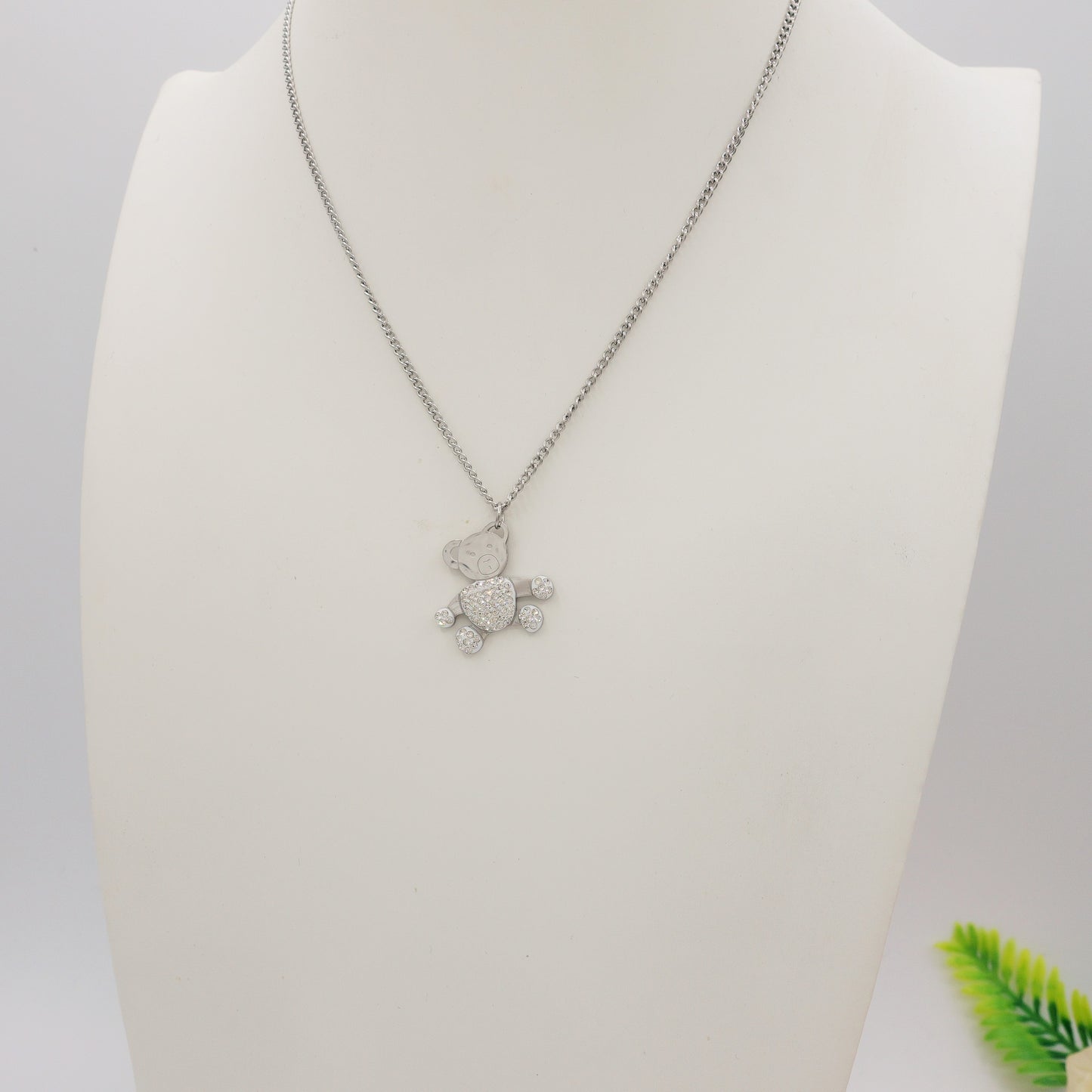 COCO ~ Collana Teddy orsetto in Acciaio Inossidabile e Cubic Zirconia