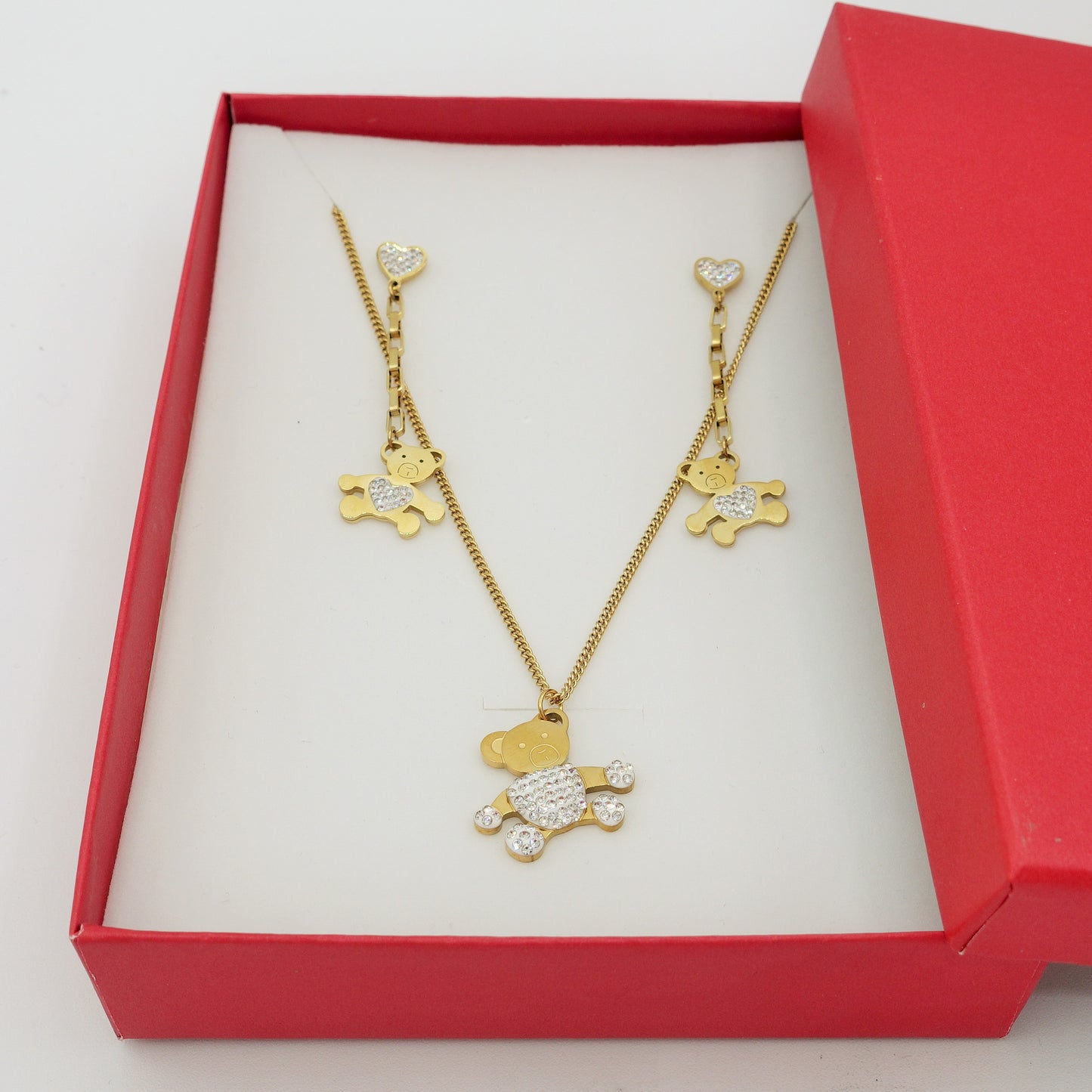 COCO ~ Collana Teddy orsetto in Acciaio Inossidabile e Cubic Zirconia