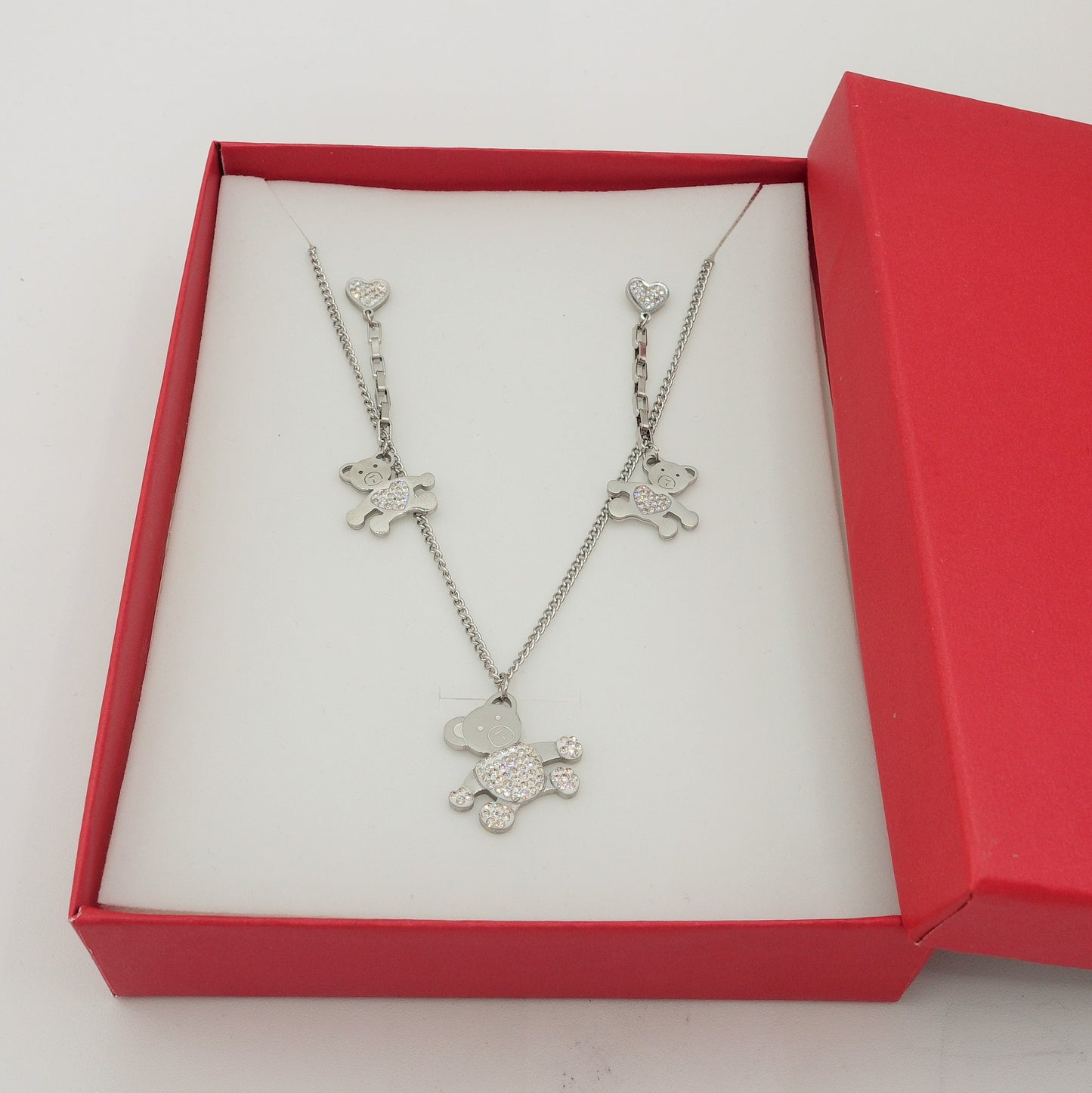 COCO ~ Collana Teddy orsetto in Acciaio Inossidabile e Cubic Zirconia