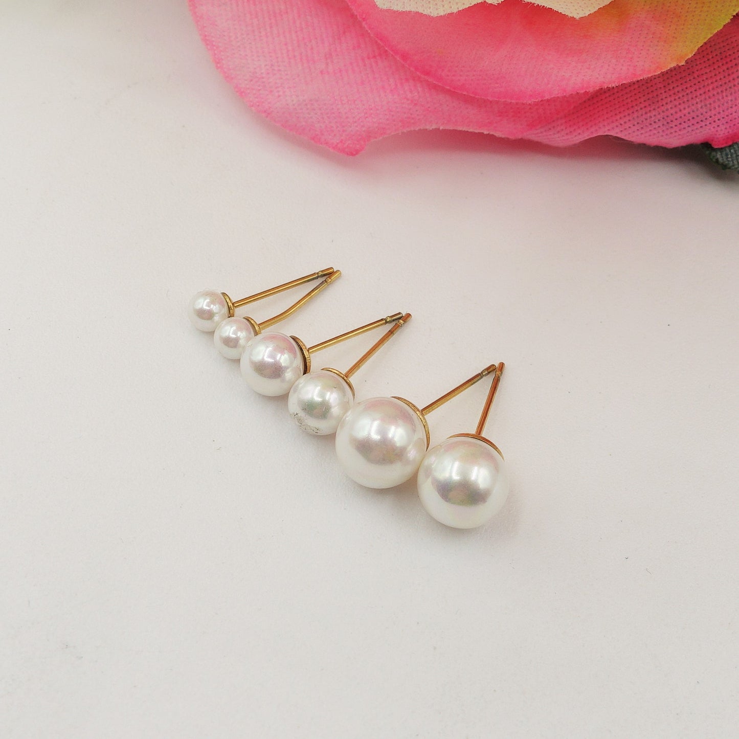 PEARLS DEGRADE' Set 3 Paia - Orecchini in perla 3 misura ACCIAIO inossidabile