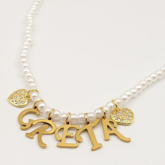 MY NAME ~ Collana Con IL TUO Nome Personalizzato in Perle e Acciaio Inossidabile
