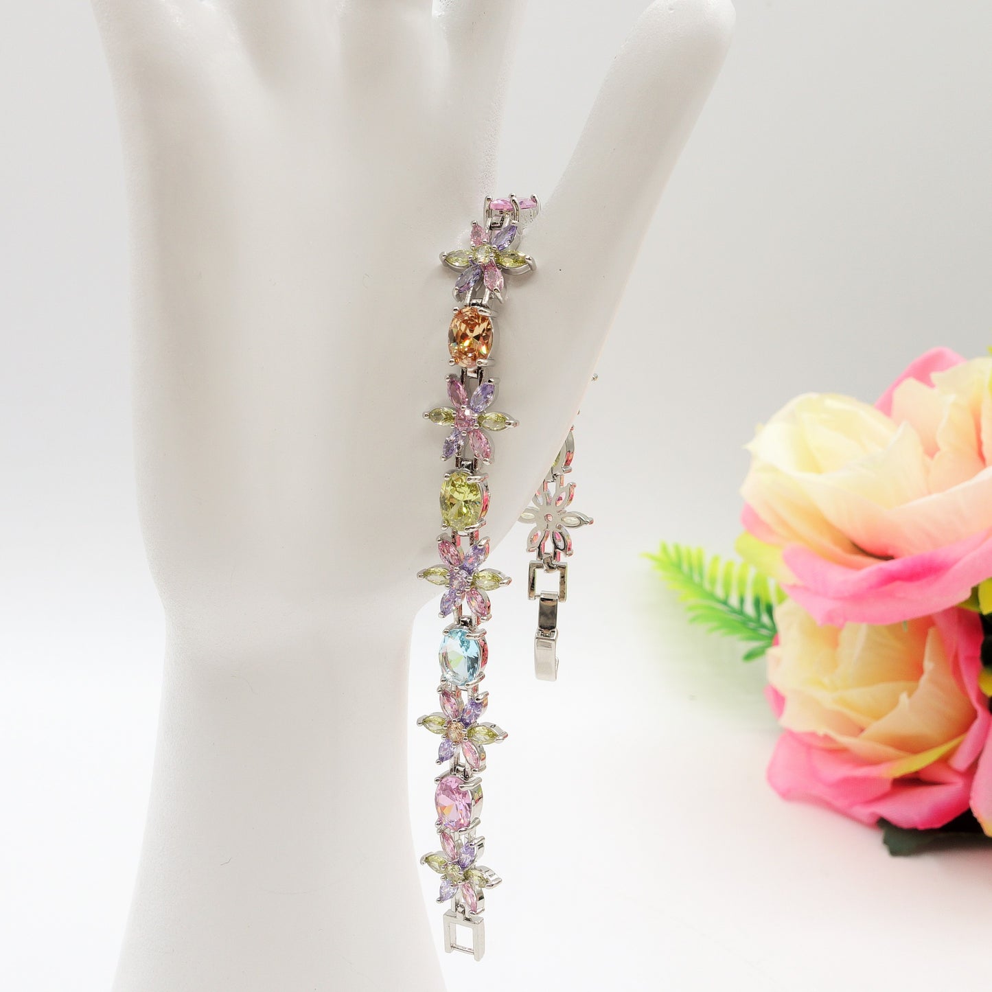GWEN - bracciale tennis floreale con cubic zirconia RAINBOW