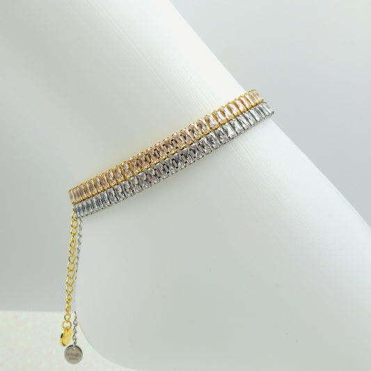 JULIANNE~ Cavigliera Tennis in ACCIAIO INOSSIDABILE con Zirconi Taglio baguette