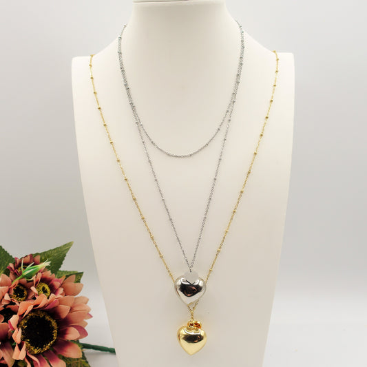 JULIETTA ~ACCIAIO INOSSIDABILE - Collana lunga cuore bombè chiama angeli