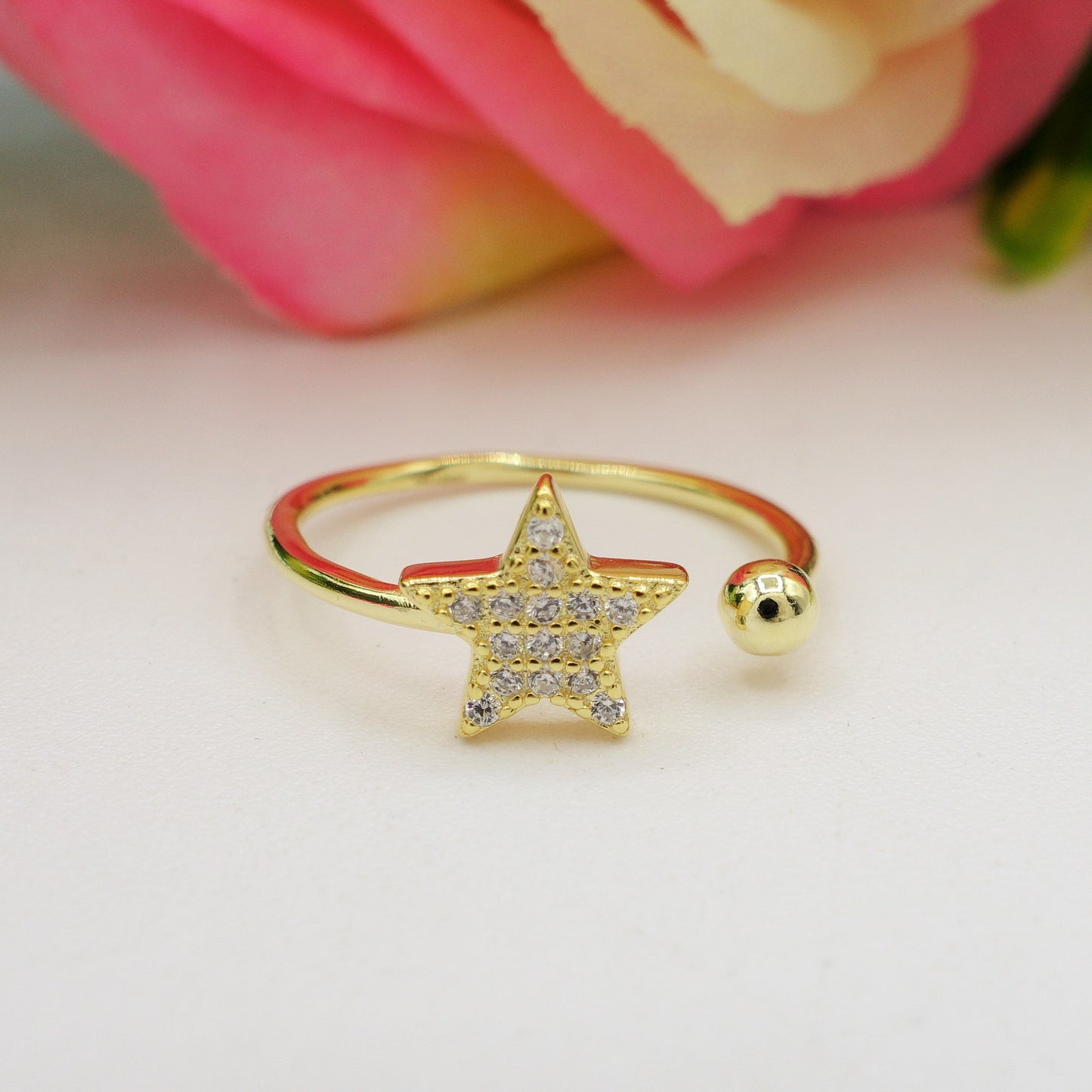 ELLIE STAR ~ ANELLO in ARGENTO 925 stella e zirconi regolabile
