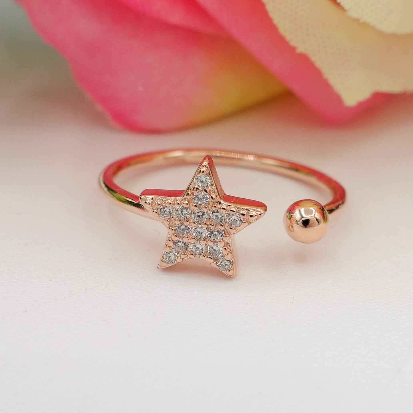 ELLIE STAR ~ ANELLO in ARGENTO 925 stella e zirconi regolabile