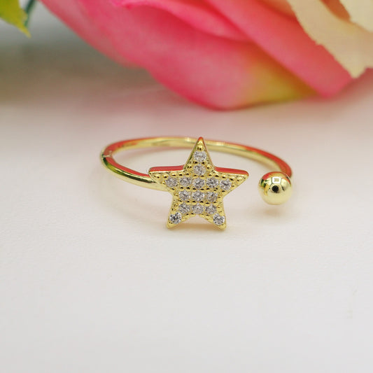 ELLIE STAR ~ ANELLO in ARGENTO 925 stella e zirconi regolabile