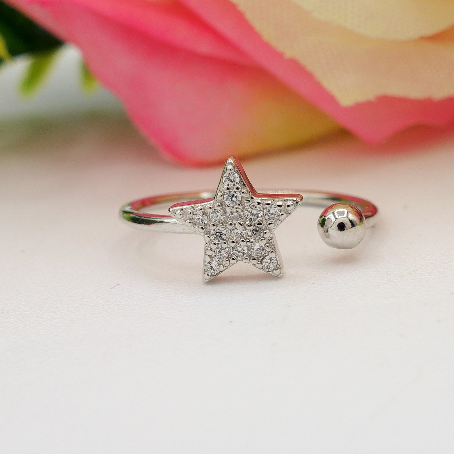 ELLIE STAR ~ ANELLO in ARGENTO 925 stella e zirconi regolabile