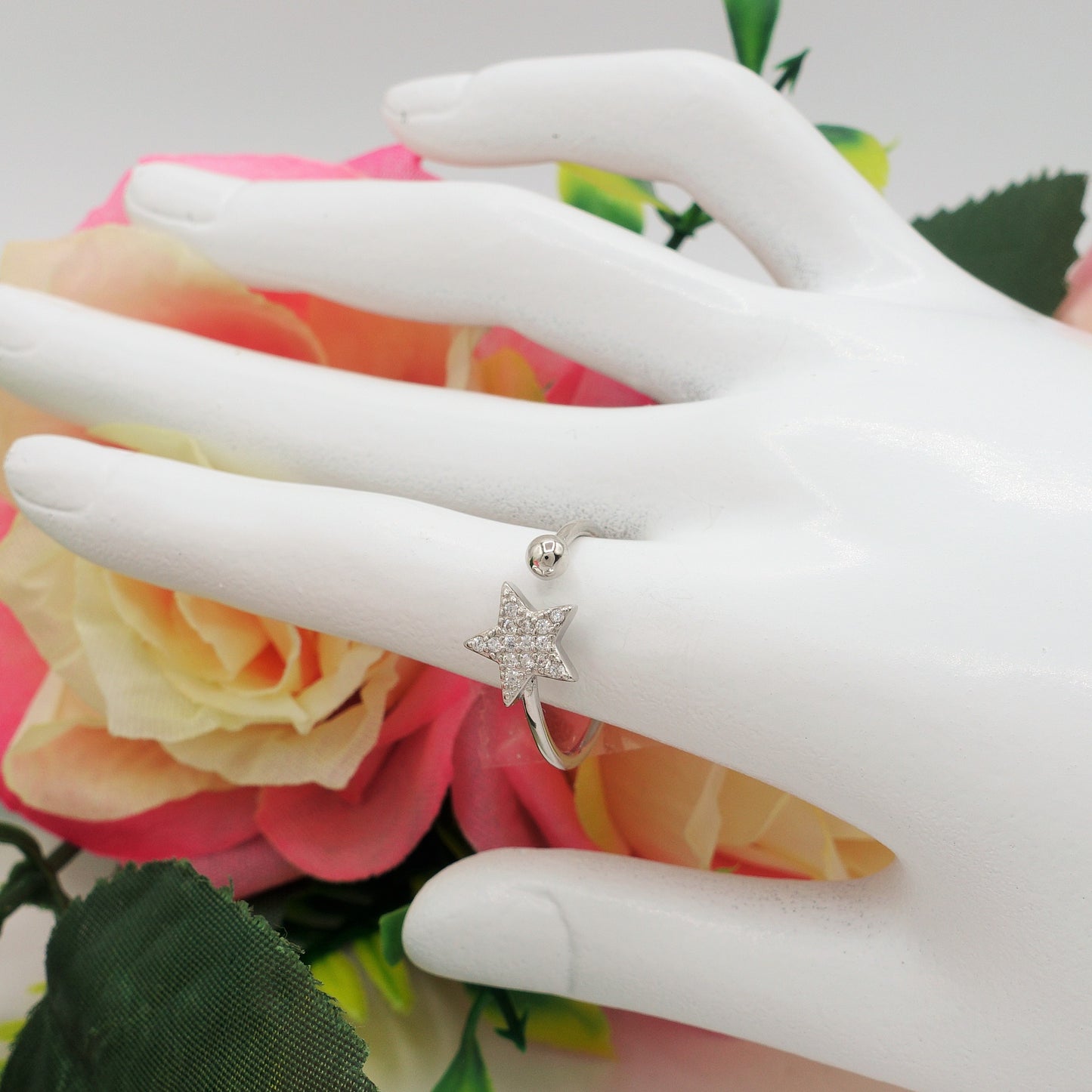 ELLIE STAR ~ ANELLO in ARGENTO 925 stella e zirconi regolabile