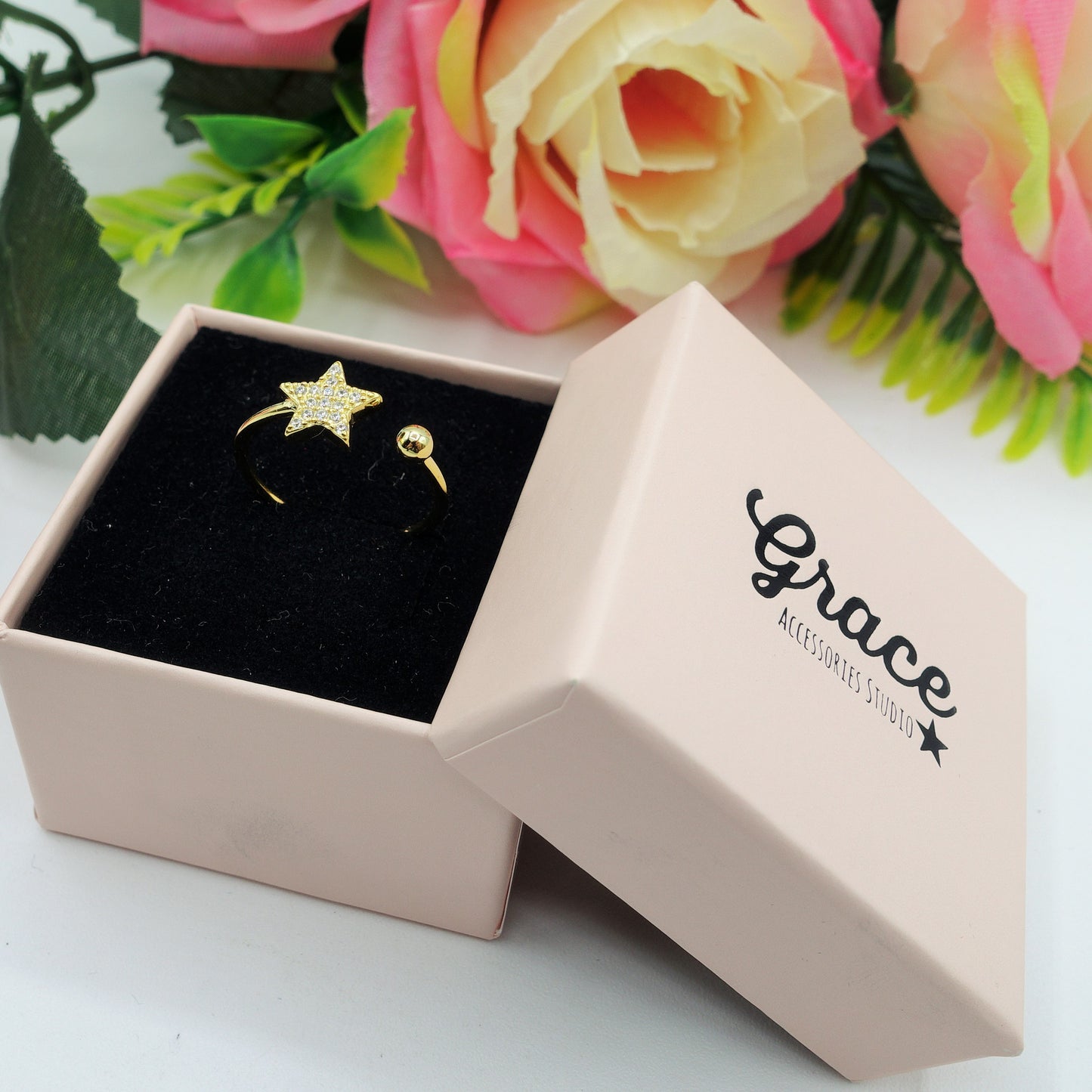 ELLIE STAR ~ ANELLO in ARGENTO 925 stella e zirconi regolabile